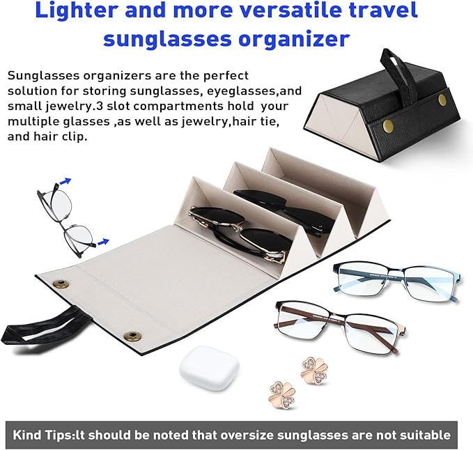 Travel Sunglasses Organizer, Sunglasses Travel Case for Multiple Pairs, Multiple Glasses Travel Case for Women, Men