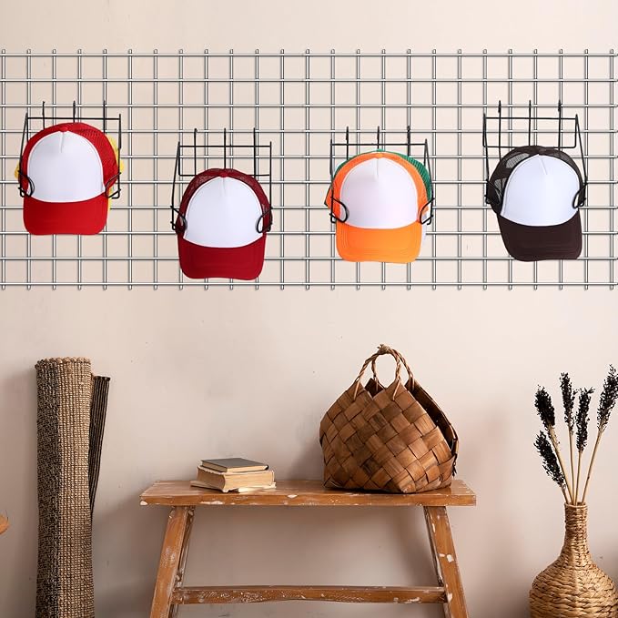 8 Pcs Gridwall Hat Display Rack, Metal Wire Retail Display Shelves Gridwall Organizer Accessories for Grid Panel Displaying Baseball Hats for Home Commercial, Black