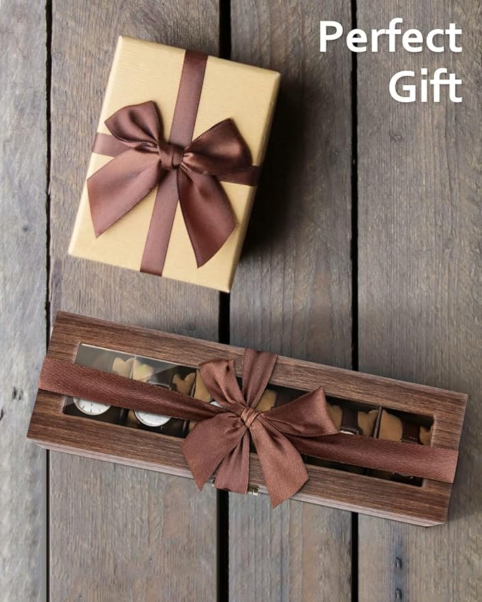 Uten Watch Box 6 Slots, Watch Case Organizer with Real Glass Lid, Wood Grain PU Leather Watch Display Storage Box with Removable Imitation Suede Watch Pillows, Metal Clasp