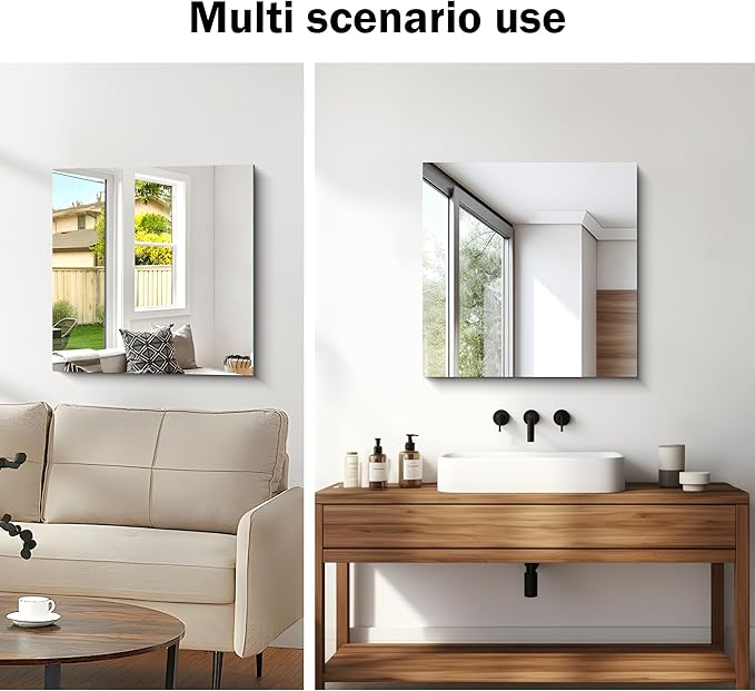 CILIBER Frameless Mirror, 24x24 inch Square Bathroom Mirrors for Wall, Upgraded Shatterproof Vanity Mirror Over Sink with Polished Edge for Bathroom,Bedroom,Living Room and Entryway