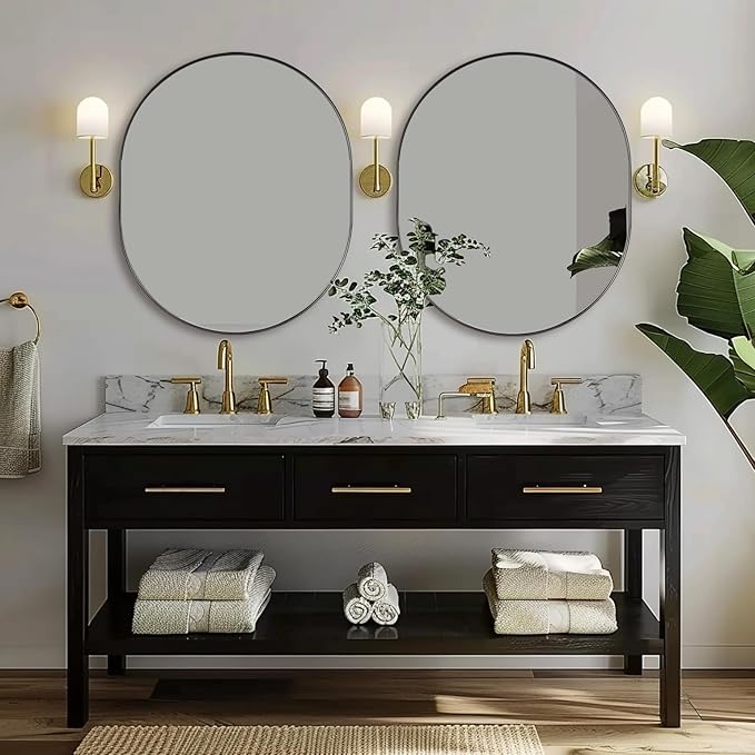 ANDY STAR 30x36'' Oval Mirror, Black Oval Mirror Pill-Shaped Design in Stainless Steel Metal Frame for Bathroom, Entryway, Living Room, Contemporary 1" Deep Wall Mount Vertical or Horizontal