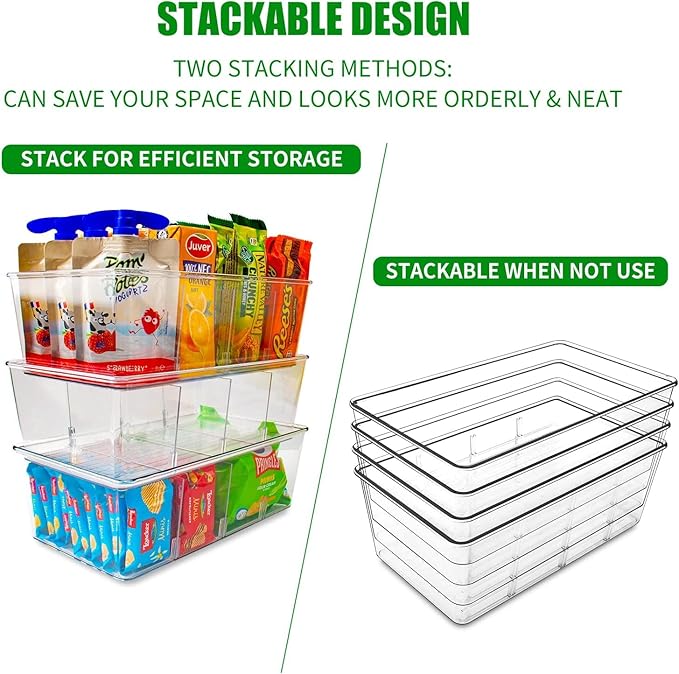 8 Pack Pantry Organizers,Clear Plastic Organizer Bins for Kitchen,Fridge,Drawer Organization and Storage,4 compartment Snack Containers for Spice Packets,Tea bag