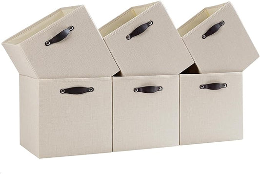 Storage Cube Bins | 7.7 oz/yd² Fabric Cubby Organizer Baskets for Shelf, Bookcase, Closet, Cabinet, Wardrobe | 13x13 Cube Drawer | 6 Pack, Beige, 13x13x13 Inch