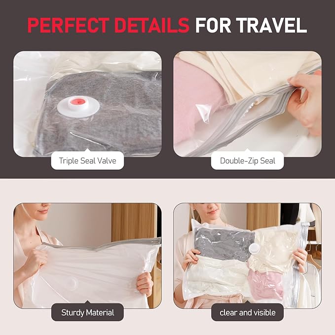 Vacuum Storage Bags for Travel, 10 Pack Vacuum Seal Bags for Clothing Travel, Compression Packing Kit with High Pressure Electric Pump, Space Bags for Clothes Luggage Traveling