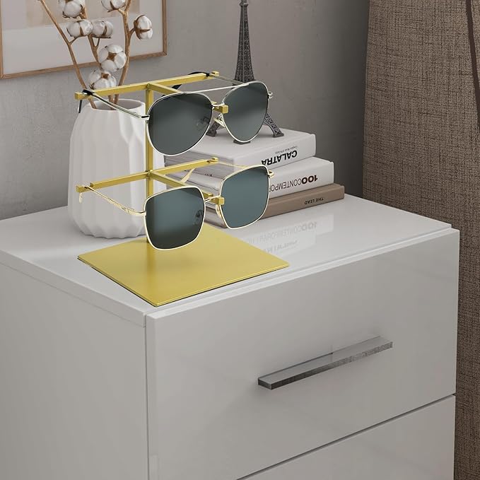 Sunglass Display Stand,Gold Double-Layer Glasses Stand, Carbon Steel countertop sunglass display stand,1-Pack,Suitable for Retail Stores and Home Use Eyeglass Rack(PATENTPENDING)