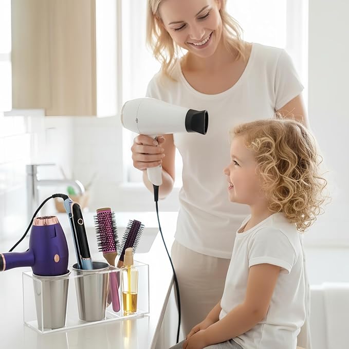 Hair Tool Organizer, Hot Tools Organizer Countertop/Wall Mount, Thick Acrylic Hair Tools Organizer with Anti-Slip Steel Cups, Hair Tool Holder for Bathroom & Vanity Storage UEMUSI