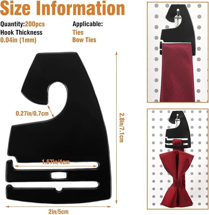 Maxdot 200 Pcs Tie Hangers, Plastic Neck Tie Holders for Display, Black Necktie Hook Hangers for Men Retail Closet, 2.8 x 2 inches