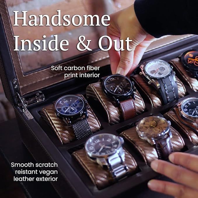 HOUNDSBAY Mariner Mens Watch Box Storage Case for Large Watches, PU Leather Organizer, Wrist Display Holder