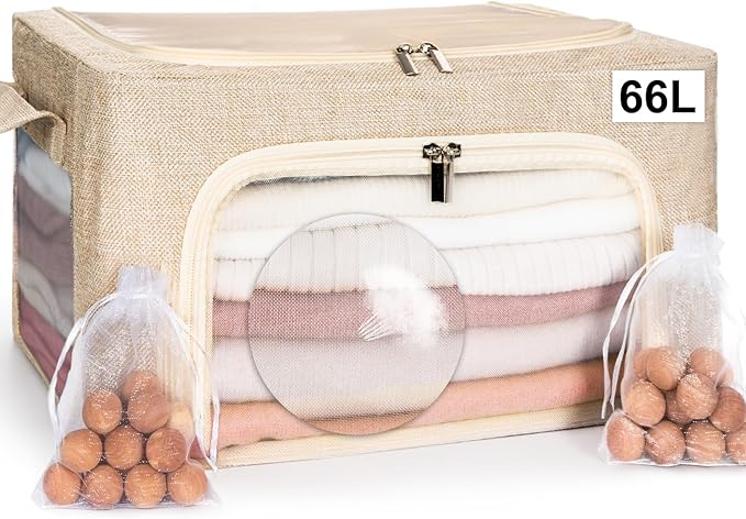 66L Large Cashmere Sweater Storage Bags | With 2 Bags of Natural Cedar Ball | Breathable Cashmere Garment Bag for Merino Wool/Knit Sweater, Stackable Knitwear Wool Clothes Storage Organizer Pouch