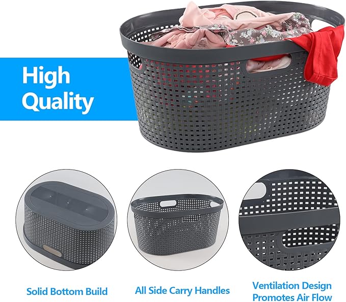 Wekioger 40 L Plastic Laundry Basket with Cutout Handles, 4 Packs, Large Clothes Hamper Storage Basket