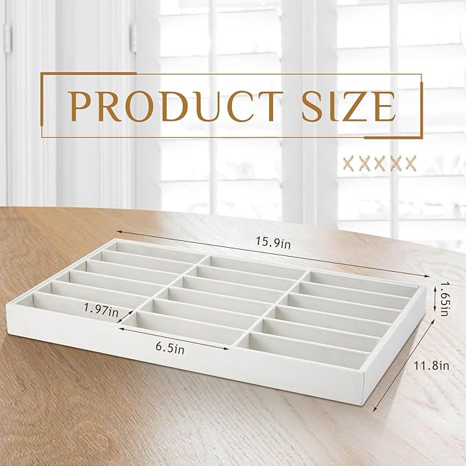 Amylove 2 Pcs Sunglass Organizer Trays Glasses Stackable Jewelry Trays Sunglass Organizer Display Box(18 Grids,Beige)