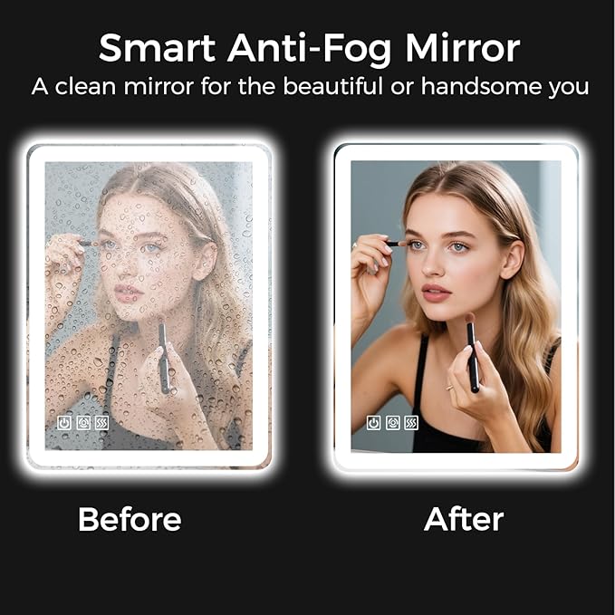 24"x32" LED Bathroom Vanity Mirror with Lights, Anti-Fog, Dimmable, Lighted Bathroom Mirror for Wall, Rounded-Corner, Memory Function, 5mm Shatter-Proof Tempered Glass, Backlit & Front Lit