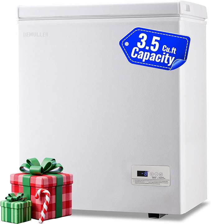 3.5 Cu.ft Chest Freezer with Electronic Panel, Accurate Temperature Display to 1 ℉, White Deep Freezing Machine with 2 Removable Baskets, Compact Size for Any Space
