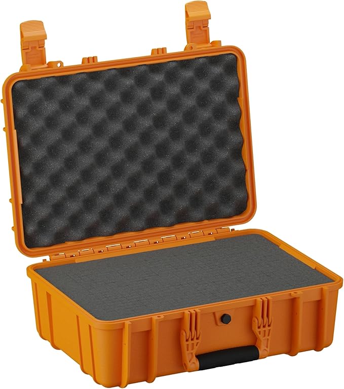 Condition 1 18" Medium Waterproof Hard Case with Foam, Model 801, Portable Protective Storage Box for Travel, Tactical Gear, Made in USA,18.36"x13.70"x 7.03" Orange