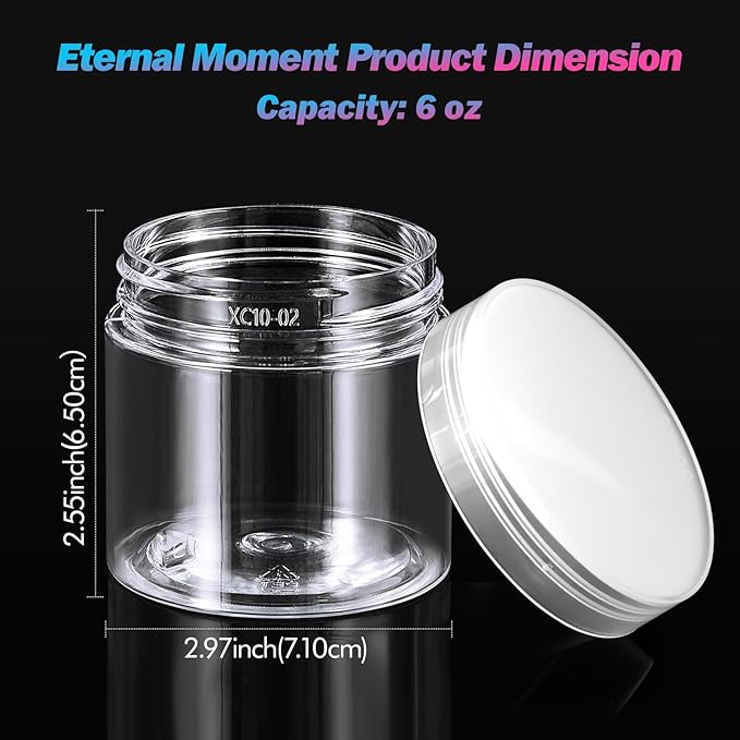 Eternal Moment 36 Pack 6 OZ Plastic Jars Round Clear Cosmetic Container Jars with Clear Lids, Perfect for Lotion, Slime，Cream, Ointments, Makeup, Eye Shadow, Samples, Pot, Travel Storage