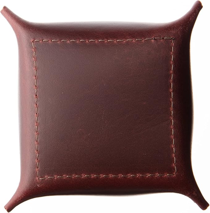 USA Handmade Premium Leather Valet Tray, Jewelry Organizer, With Brass Rivets (Burgundy, Mini)