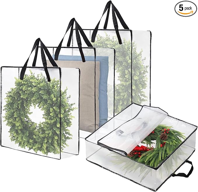 Wreath Storage Bag 4-Pack, 26 Inches 95 L Wreath Storage Container for Home Storage, Storage Bag for Spring Summer Christmas Wreath Decorations or Clothing Blanket Comforters Bed Sheets Pillows