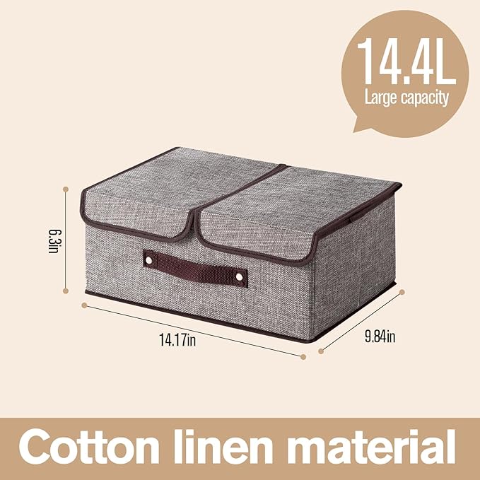 Linen Storage Boxes with Removable Dividers, 2-Pack Large Foldable Organizer Bins, Gray Fabric Containers with Handles for Clothes, Blankets, Underwear Storage (Green, 2Pack*15L)