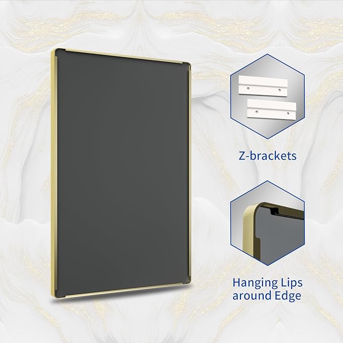 WEER Gold Bathroom Mirror, 22X30 Inch Brushed Gold Metal Frame Mirror, Rounded Rectangle Gold Bathroom Vanity Mirror for Wall, Tempered Glass, Anti-Rust, Hangs Horizontally or Vertically