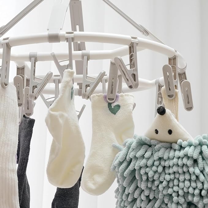 Clothes Drying Racks Foldable Clip Hangers Drip Hanger Plastic with 20 Drying Clips (Light Grey-Circle)