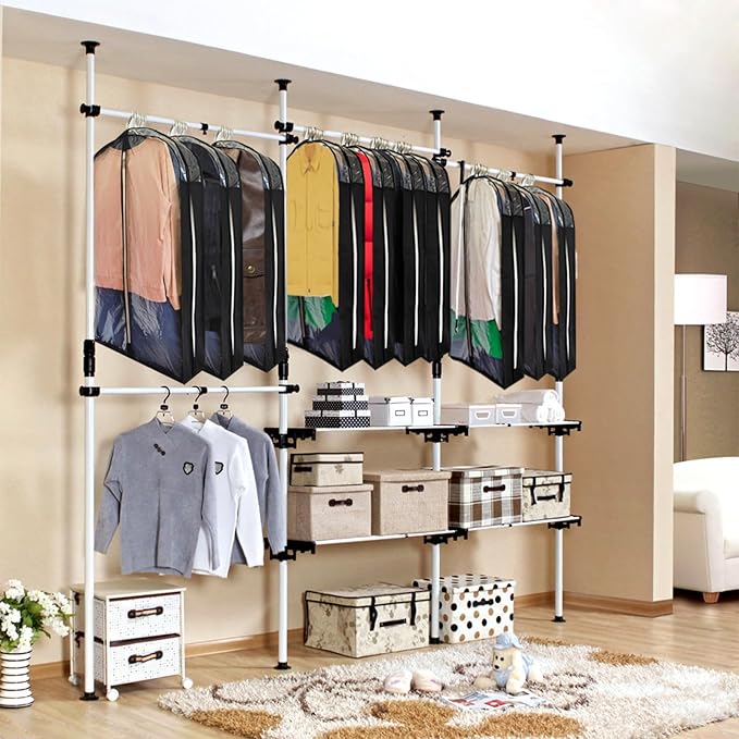 6.3"Gusseted Garment Bags for Hanging Clothes with Dual Zippers- Full Clear Front & Sides PEVA,50"Breathable Dust-proof Waterproof Dress Covers for Closet Storage,Travel,Moving,Black,5 Pack