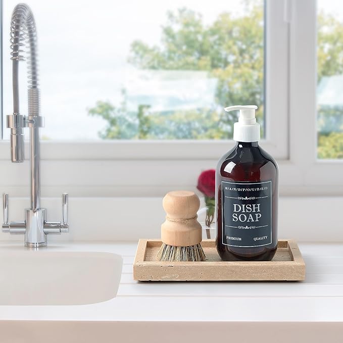 Natural Small Travertine Vanity Tray, Luxury Stone Organizer for Bathroom & Kitchen | Holds Soap Dispenser, Jewelry, Perfume | Non-Resin, Non-Ceramic Décor