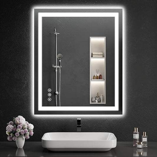 36"x30" LED Bathroom Mirror with Lights, Dimmable，Anti-Fog，Bathroom Vanity Mirror for Wall, Backlit + Front Lit, Memory Function, Shatter-Proof，Tempered Glass