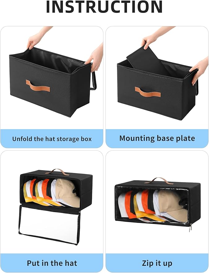 Beveetio 2 Pack Front-Opening Hat Organizer for Baseball Caps, Stackable Rigid Hat Storage Box with Clear Window, Space Saving Baseball Cap Organizer Holder for Closet, Holds Up to 30 PCS