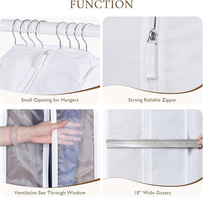 Univivi Premium Cotton Garment Bags for Hanging Clothes and Storage, 40 Inch Washable Suit Cover Bag with Extra Large 10" Gusset & Clear Window - Perfect for Suits, Coats, Jackets - 2 Pack