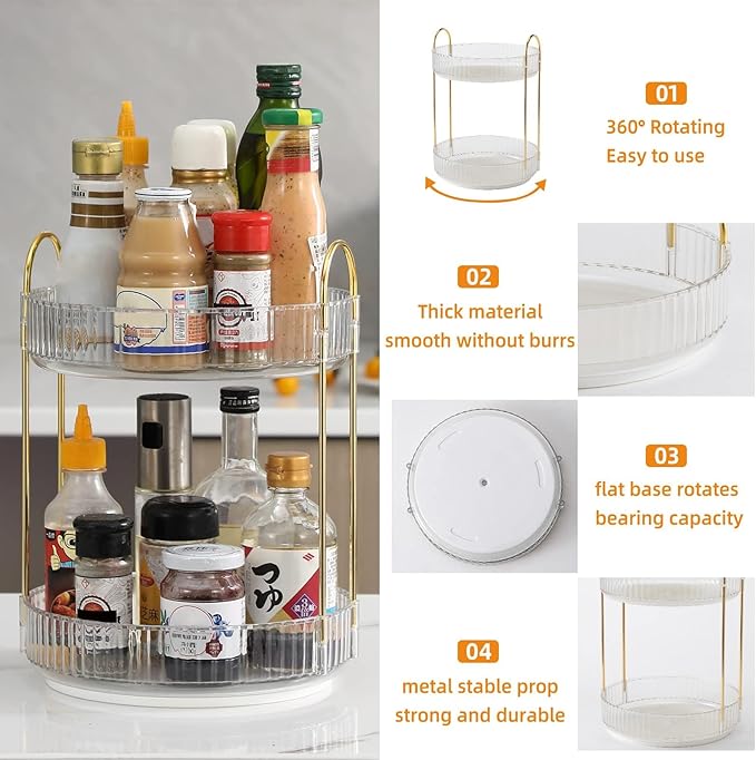 360 Rotating Makeup Organizer for Vanity, Bathroom Countertop Spinning Perfume Organizer, High-Capacity Cosmetic and Skincare Dresser Make Up Holder Rack (2 Tiers, White)