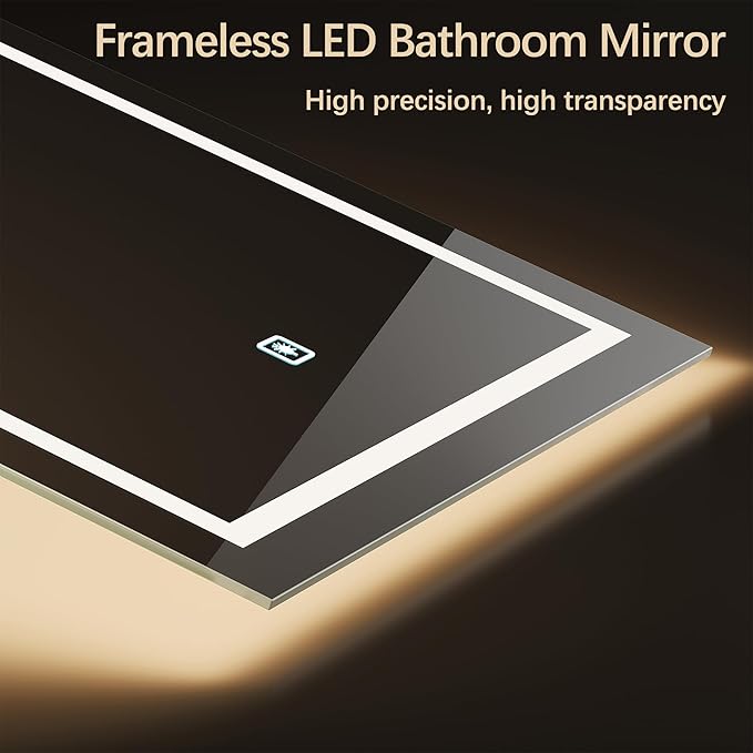 32"*24" Rectangular LED Vanity Mirror with Lights, Bedroom and Bathroom Mirror, Touch Control 3-Color Dimmable Lighting, Easy Wall Mount, Plug-in Power, Classic