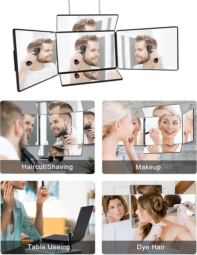 Aokoka 5 Way Mirror with Light for Self Hair Cutting, 360° Barber Mirror for Men Shaving, Makeup Mirror with Height Adjusta for Braiding Hair Styling Dye Hair for Women