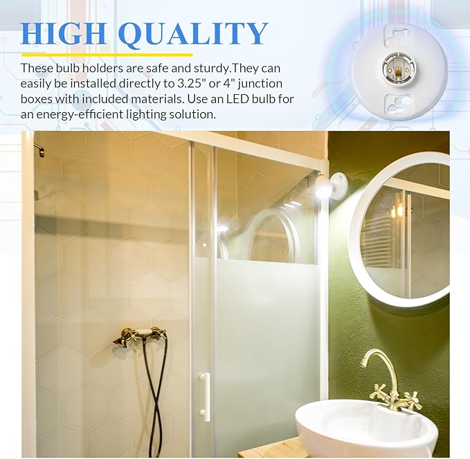 30 Pcs Medium Base E26 Lamp Holder Ceiling Light Sockets White Bulb Socket Incandescent Fluorescent CFL Lamp Holder 660w 250v (Phenolic Resin)