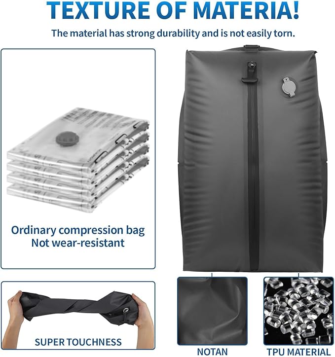 Compression Bags for Travel with Electric Pump – 70D Nylon & TPU Waterproof, Reusable Vacuum Seal Bags for Clothing Travel, Space Saver Bags for Luggage and Home Storage (17L, 2-Pack + Pump)