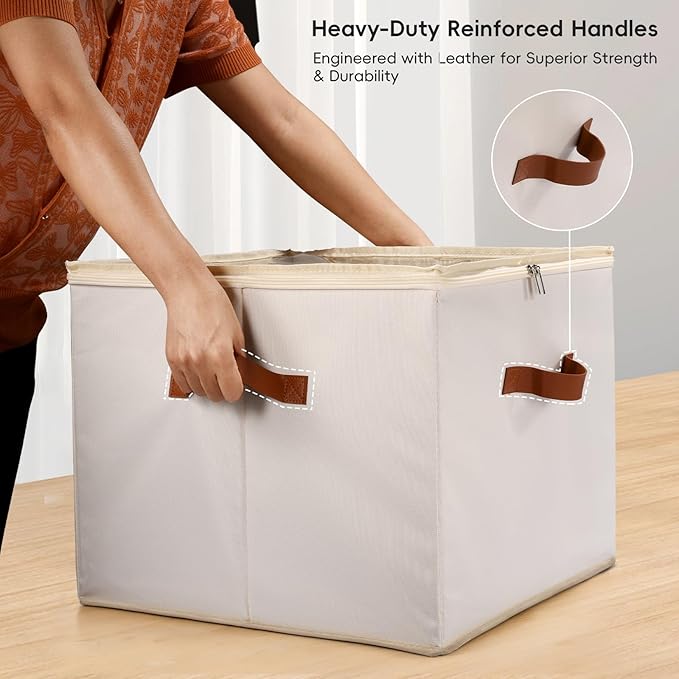 2-Pack Shoe Storage Organizer for Closet - Large Capacity Fits 16-32 Pairs, Clear Cover with Reinforced Handles, Adjustable Dividers, Dustproof Stackable Containers, Beige