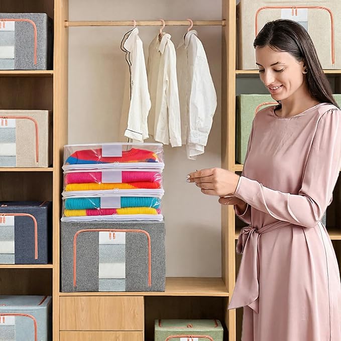 6 Packs Sweater Storage Bags, Clear PVC Sweater Storage Foldable Vinyl Zippered Organizer Plastic Bags for Clothes Blankets Sweater Quilt Clothes Pillow Bed Sheet (16 x 14 x 4 Inch)