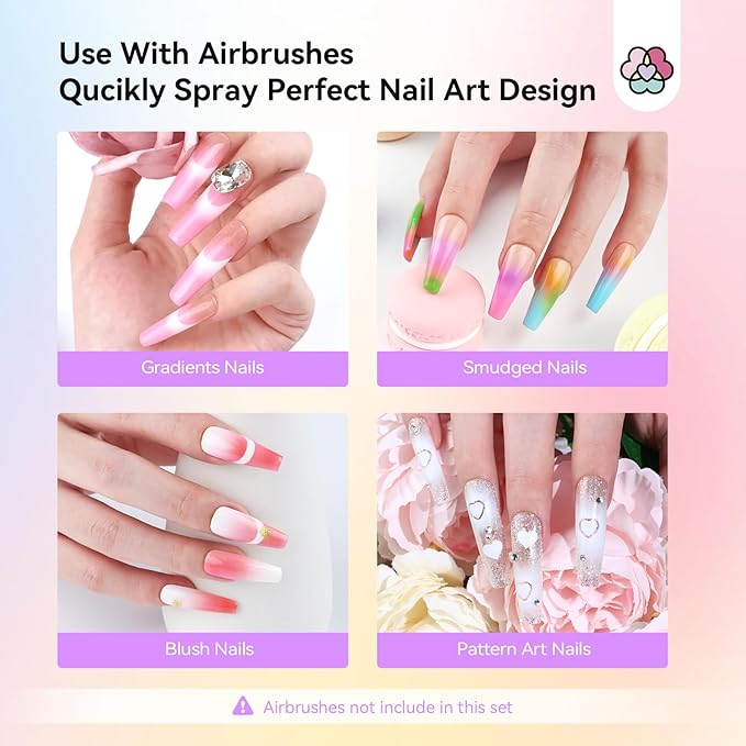 SAVILAND Airbrush Gel Nail Polish Hema-Free: Dilution-free 30ML Airbrush Polish Set, Cool & Warm Colors Non-Acetone Airbrush Stencils for Nails Airbrush for French Nail Art Manicure DIY Salon & Party