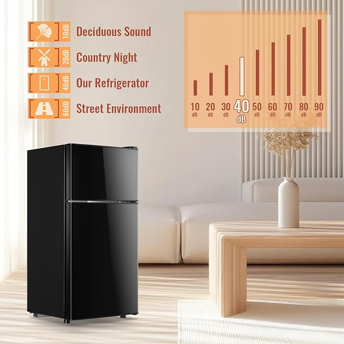 2.4 Cu.ft Mini Fridge with Double Doors Small Refrigerator with Separate Freezer & 7 Adjustable Temperature Control, Tiny Size & Personal Fridge Ideal for Office Apartment Dorm Black