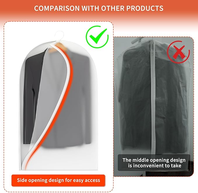 Clear Garment Bags for Hanging Clothes,40in Dress Clothing Suit Coat for Sweater Closet Storage Translucent Garment Dress Hanging Garment Bags Clothes Covers (6-Pack)