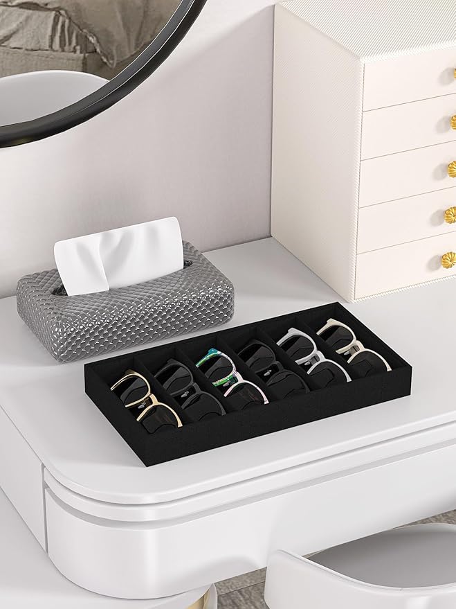 Sunglass Organizer Tray,Eyeglass Storage for Multiple Glasses,Jewelry and Sunglasses Drawer Organizer (Black 1)