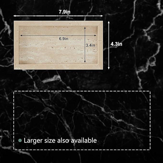 Natural Small Travertine Vanity Tray, Luxury Stone Organizer for Bathroom & Kitchen | Holds Soap Dispenser, Jewelry, Perfume | Non-Resin, Non-Ceramic Décor