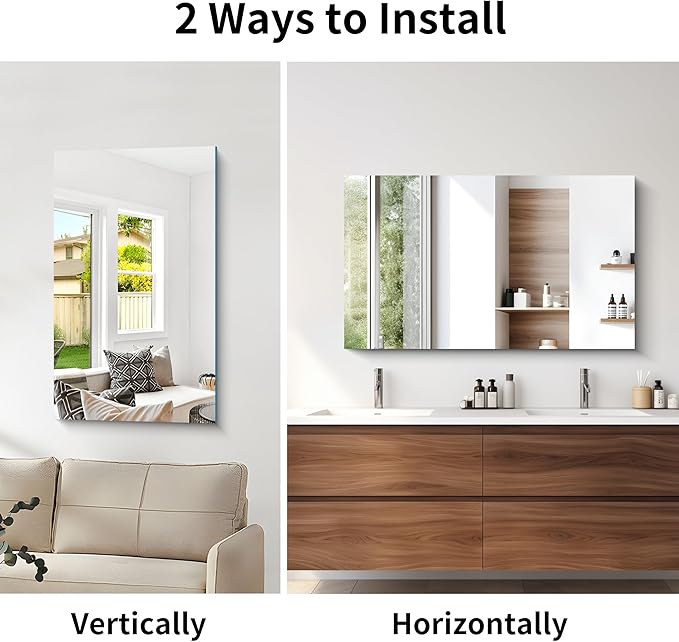 CILIBER Frameless Mirror, 24x40 Inch Rectangle Bathroom Mirrors for Wall, Upgraded Shatterproof Large Vanity Mirror Over Sink with Polished Edge for Bathroom, Bedroom, Living Room and Entryway