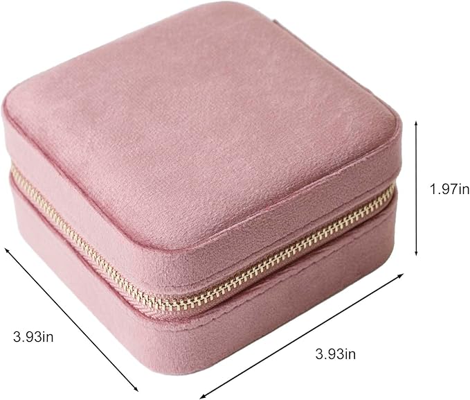 Customizable Compact Velvet Jewelry Box with Mirror, Travel Jewelry Case, Travel Jewelry Organizer, Jewelry Box for Women and Girls, Small Jewelry Organizer (Flower Design, Nude Pink)