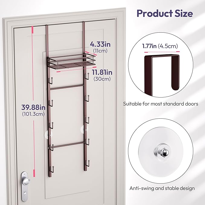 SWTYMIKI Over The Door Purse Organizer - Wall Mounted Handbag Organizer with 10 Hooks and Metal Basket, Hanging Purse Storage Rack Holds up to 10 Bags, Bag Rack Can Use As 1/2 Part, for Door, Closet