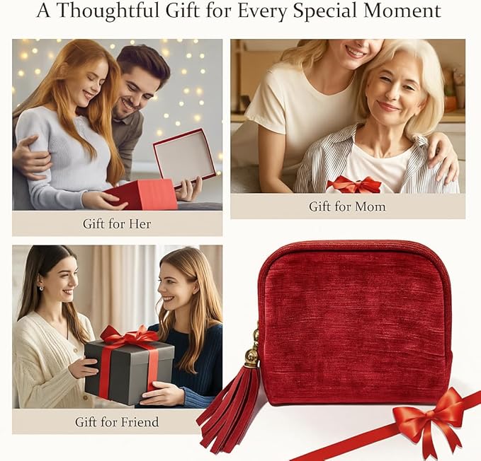 Travel Jewelry Case Organizer for Women Portable Jewelry Box with Zipper Pouches for Rings Necklaces Earrings Bracelets Compact Jewelry Storage for Travel Gift Daily Use (Ruby Red)