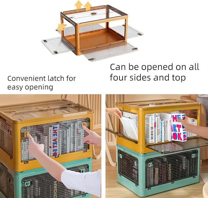 24Quart (4Pack) 15.95x11.42x9.45 Transparent Collapsible Storage Bin Blue, Wheeled Foldable Organizer for Home Clothes Toys Snacks