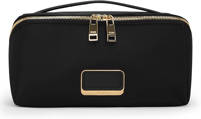 TUMI - Voyageur Dallas Cosmetic Bag - Lay-Flat Travel Makeup Organizer - Packable Travel Kit - Black with Gold Hardware