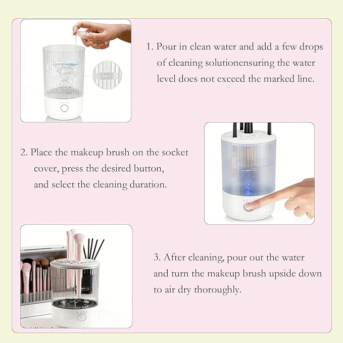 Electric Makeup Brush Cleaner with 4 Timer Settings, Portable Automatic Makeup Brush Cleaner Machine for Travel and Home Use, One-Touch Cleaning with 1800mAh Rechargeable Battery for All Brush Sizes