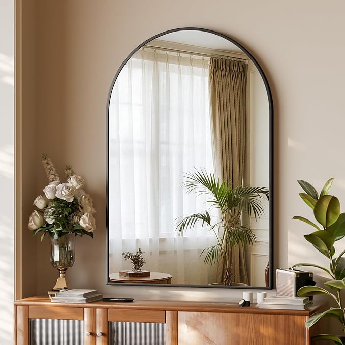 32"x48" Arched Bathroom Mirror with Aluminum Frame Arched Wall Mounted Vanity Mirror for Entryway, Bedroom, Living Room, Black