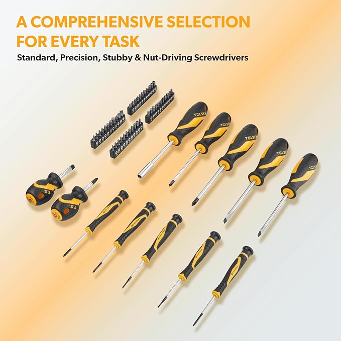 TOLSEN 89-Piece Tool Set Household Tool Kit, Hammer, Screwdrivers, Drill Bits, Socket Wrench, Hex Key, Tape Measure, Plastic Toolbox Storage Case